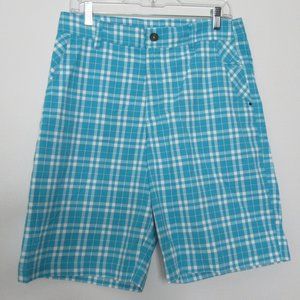 Lululemon Kahuna Teal Blue Plaid Shorts size 32